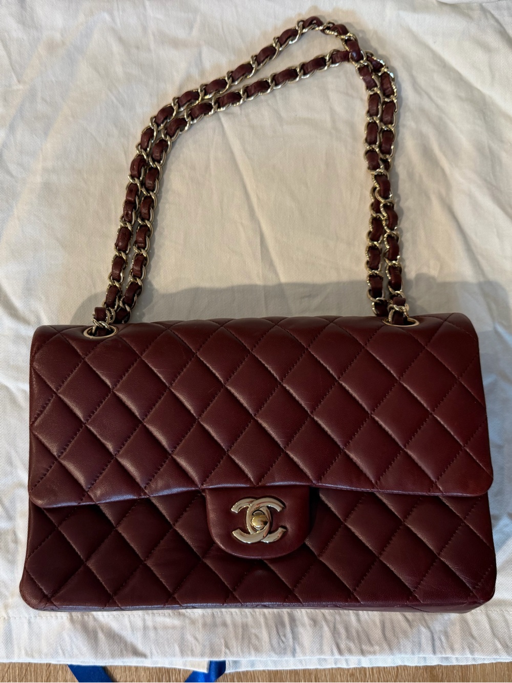 CHANEL Classic Double FlapBurgundy with Gold Chain